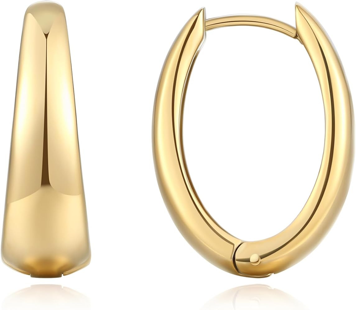 Rhinelife Gold Oval Hoop Earrings for Women, 18K Real Gold PVD Plated Hypoallergenic Earrings for... | Amazon (US)