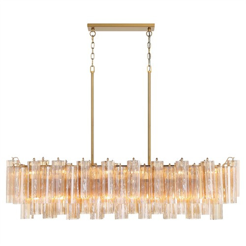 Corin Updated Traditional Amber Glass 14 Light Linear Chandelier | Kathy Kuo Home