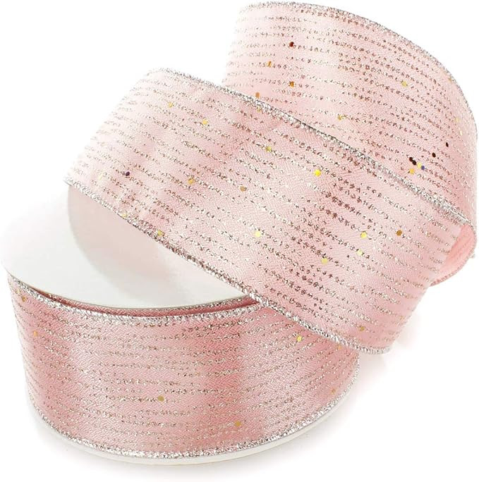 Ribbon Traditions Horizontal Glitter/Sequin Stripes Solid Wired Ribbon 2 1/2 Inch by 10 Yards - G... | Amazon (US)
