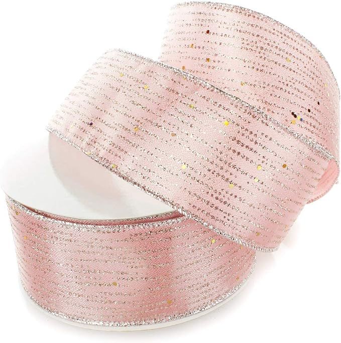 Ribbon Traditions Horizontal Glitter/Sequin Stripes Solid Wired Ribbon 2 1/2 Inch by 10 Yards - G... | Amazon (US)