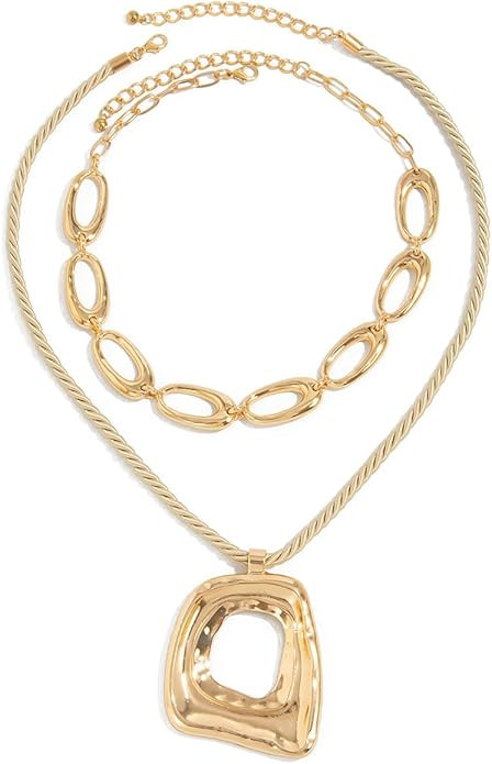 Layered Gold Chunky Cross Necklace For Women Stacked Gold Irregular Geometric Square Pendant Neck... | Amazon (US)
