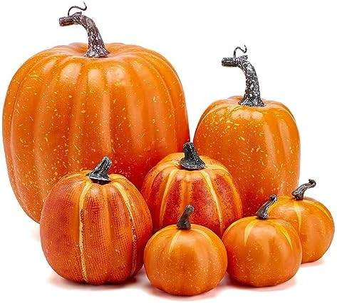 7Pcs Artificial Pumpkins of all Styles Halloween Decoration Rural Style Farmhouse Foam Pumpkin Ha... | Amazon (US)