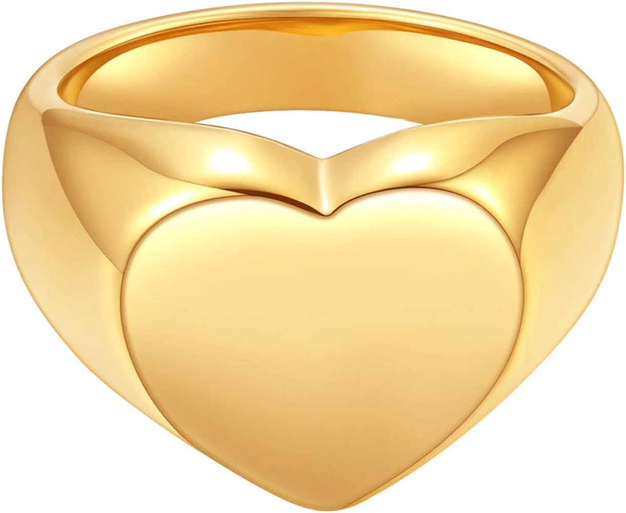 Happiness Boutique Women Chunky Heart Ring Gold Color Signet Ring Stainless Steel Jewelry | Amazon (US)