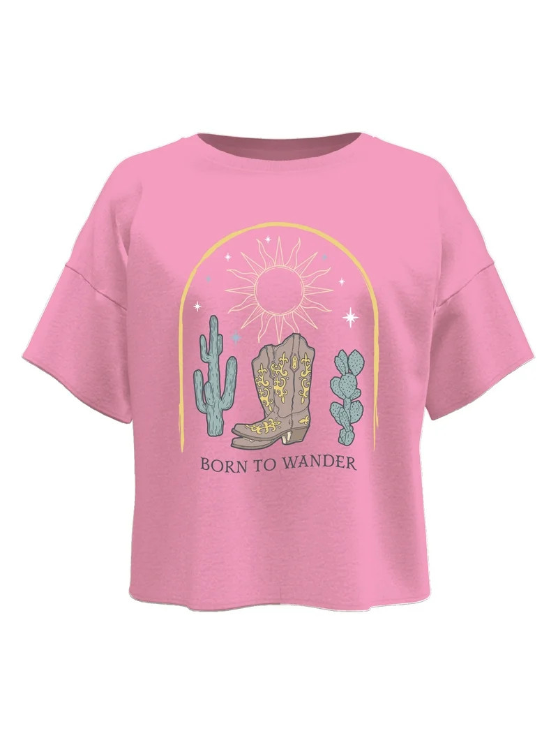 Wonder Nation Wandering Boots, Girls Apparel Graphic Crew Neck Short Sleeves T-Shirt, Sizes 4-18 | Walmart (US)