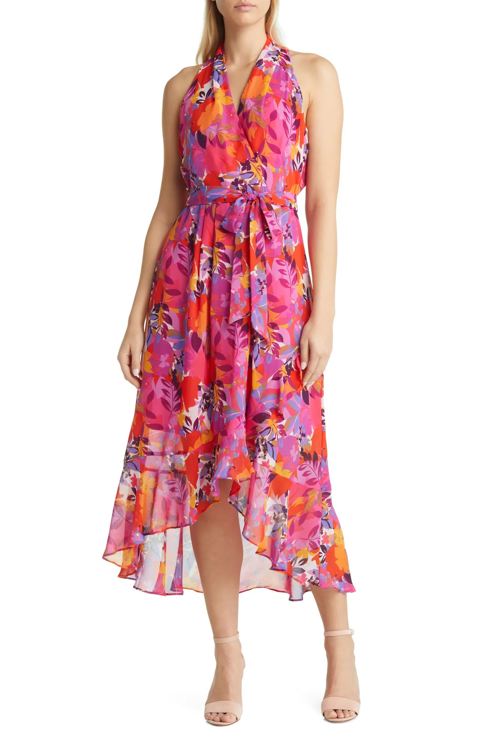 Floral Halter Neck High-Low Chiffon Dress | Nordstrom