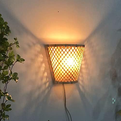 COSYLUX Farmhouse Basket Plug in Wall Sconces for Bedroom and Living Room, Japanese Bamboo Rattan Wa | Amazon (US)