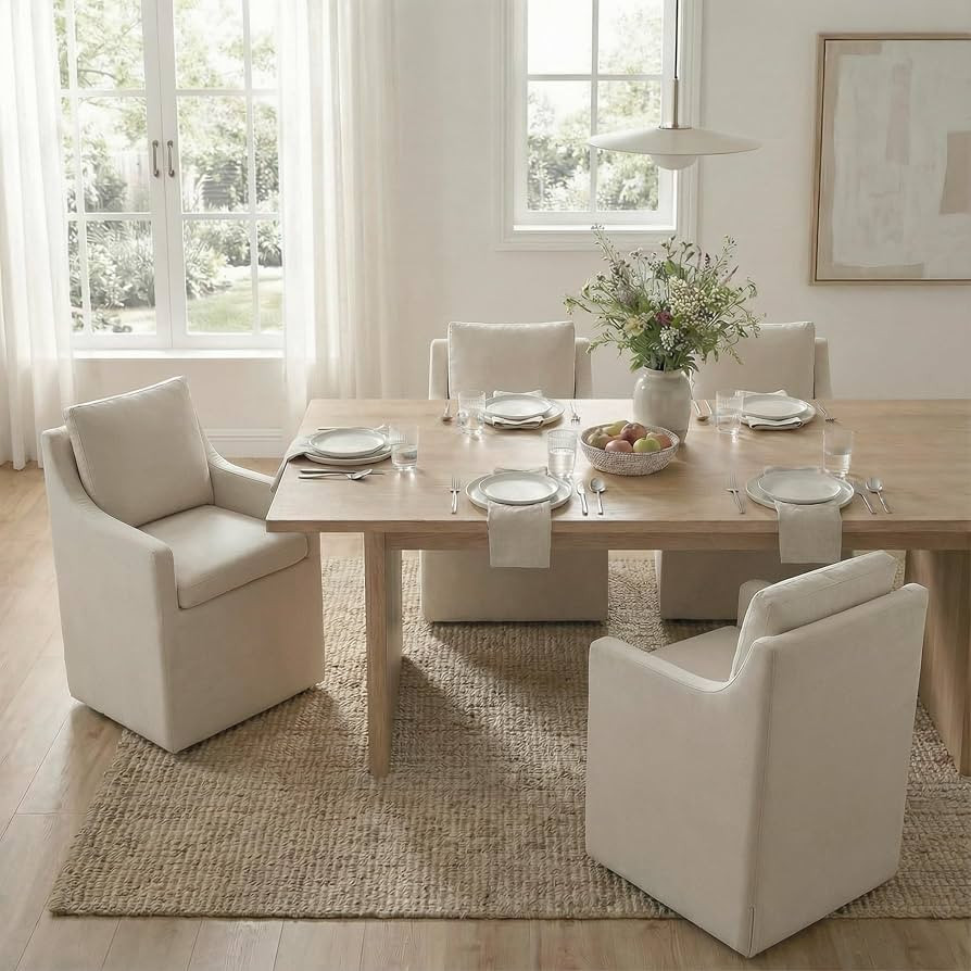 KISLOT Upholstered Dining Chairs Set of 4, Modern Dining Room Chairs with Casters & Washable Cove... | Amazon (US)