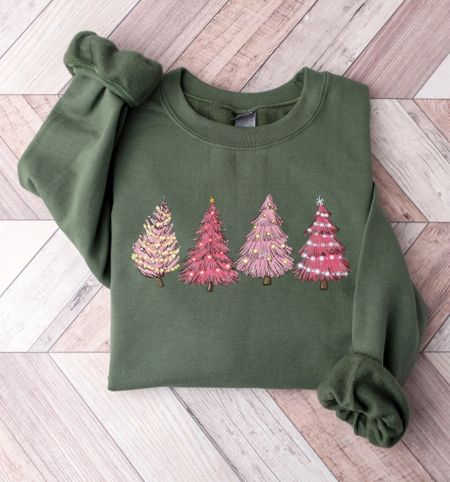retro pink christmas trees, green sweatshirt, holiday sweater, etsy finds 

#LTKSeasonal #LTKunder50 #LTKHoliday