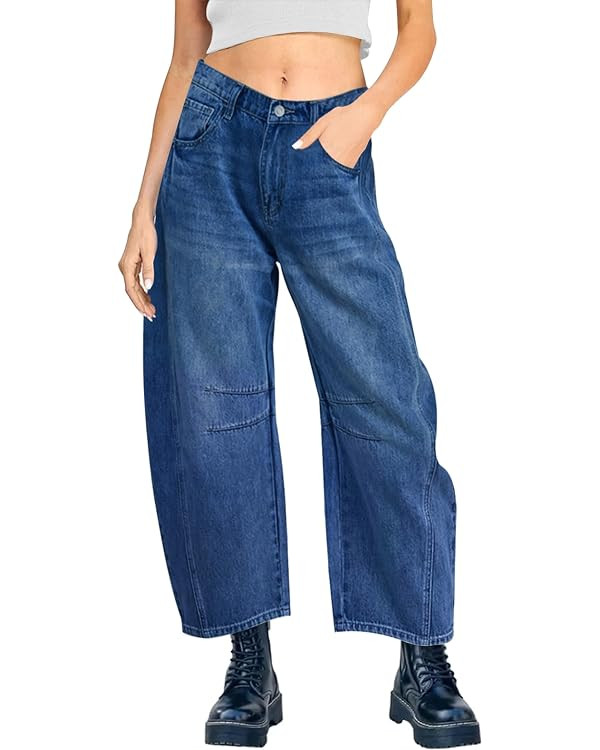 KUNMI Women's Wide Leg High Waisted Stretchy Straight Leg Jeans Baggy Loose Trendy Denim Pants | Amazon (US)