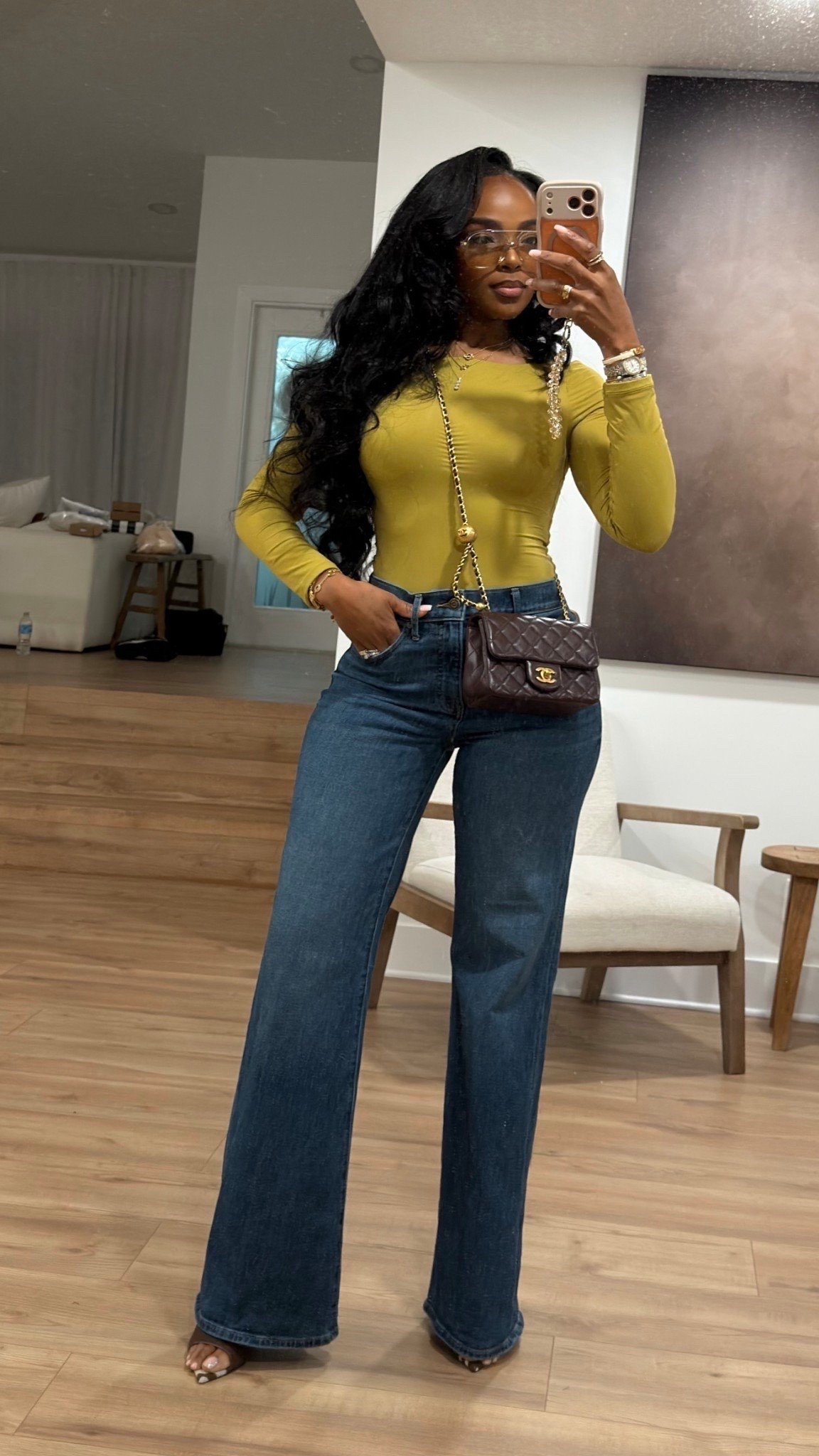 The jeans that make every outfit look expensive! 💚✨

A pop of olive green, the perfect wide-leg jeans, and a classic quilted bag! This effortlessly chic combination is perfect for brunch, date night, dinner, or an elevated everyday look. Simple pieces, major style!

Everything is linked below! 🛍️

5'4" | 140 lbs | 34D | 27" waist | 40" hips

Download the FREE LTK app & follow me (@kirasfashionfinds) to shop the look!

wide leg jeans outfit, olive green top, fall denim outfits, chic casual outfits, elevated everyday style, designer handbag outfit, classy jeans outfits, fall fashion inspiration, going out outfits with jeans, trendy women's fashion