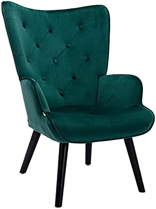 Dolonm Velvet Accent Chair Modern Tufted Button Wingback Vanity Chair with Arms Upholstered Tall ... | Amazon (US)