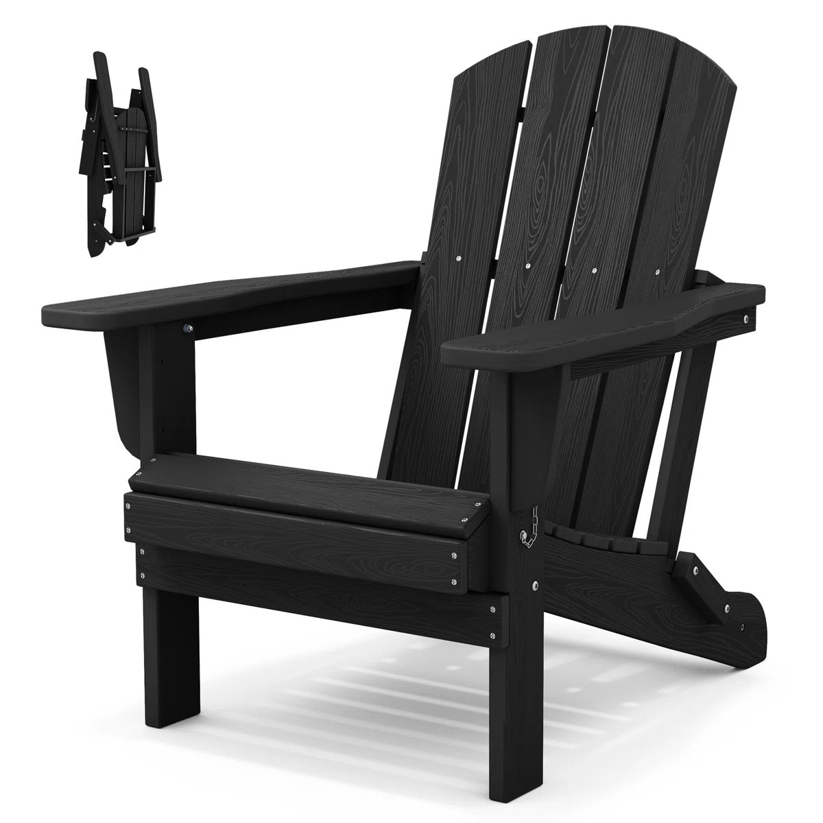 Outdoor HDPE Folding Adirondack Chair , Weather-Resistant Wood-Grain Lounge Chair | Wayfair North America