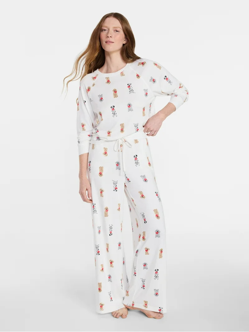 Joyspun Women's Cozy Lounge Collection Hacci Long Sleeve Top and Pants Pajama Set, 2-Piece, Sizes... | Walmart (US)