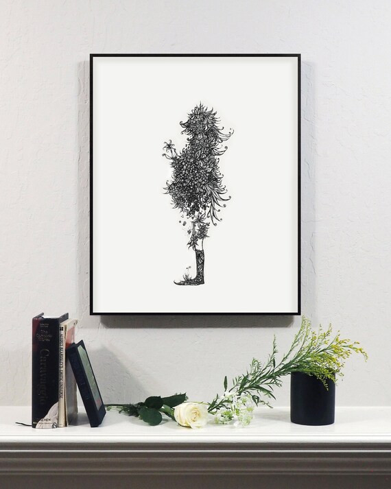 Black and White Art "I wish", Emotional Abstract Flower Art, Monochrome Original Print, Antique L... | Etsy (US)