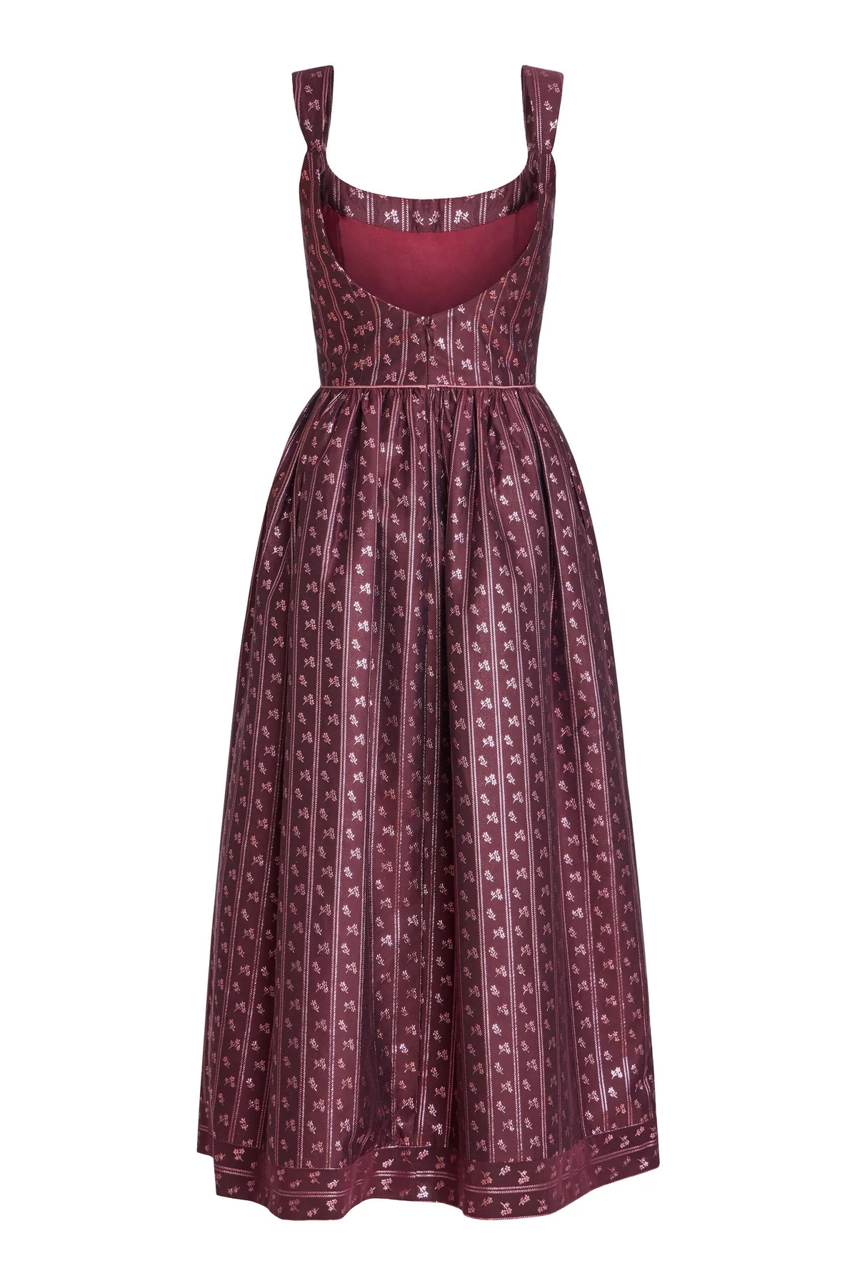 Apple Burgundy Floral Stripe Midi Dress | Over The Moon
