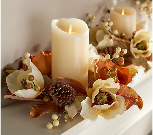 S/2 Harvest Magnolia and Berry Candle Rings by Valerie | QVC