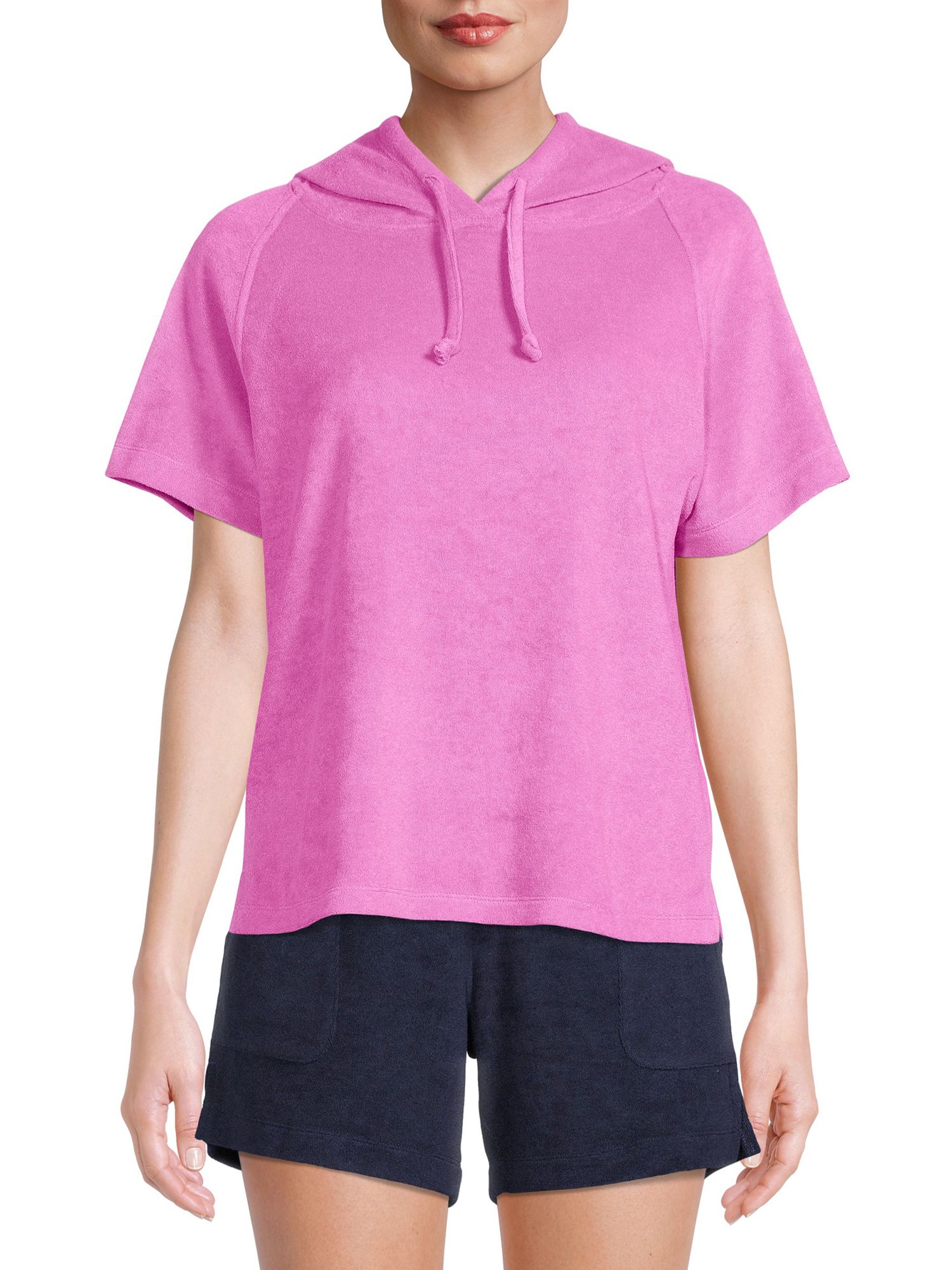 Time And Tru Women's Hoodie Sweatshirt with Short Sleeves - Walmart.com | Walmart (US)