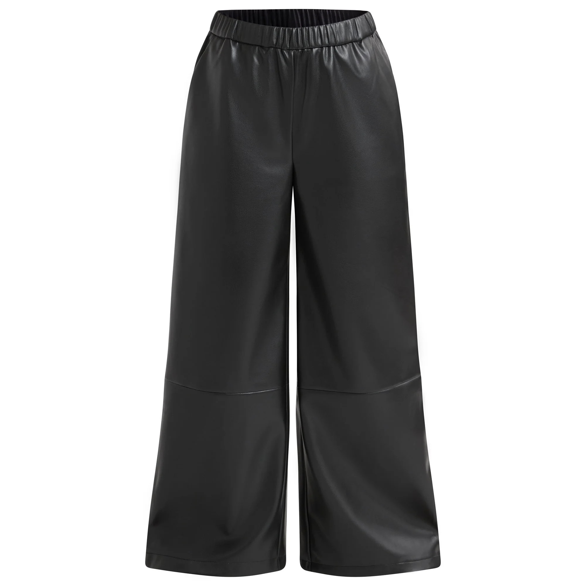 Scoop Women's Faux Leather Wide Leg Parachute Pants with Adjustable Drawstring Hem, 29’’ Inse... | Walmart (US)