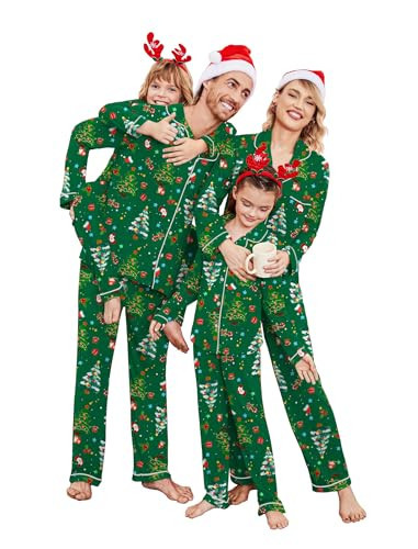 Ekouaer Christmas Family Matching Pajamas Long Sleeve Button Down Pj Set Festival Party Sleepwear Green Christmas Tree 14-15Years Kids | Amazon (US)