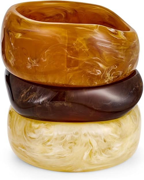 WOWORAMA 3pcs Colorful Resin Acrylic Bangle Bracelets Set for Women Wide Chunky Acrylic Bracelets... | Amazon (US)