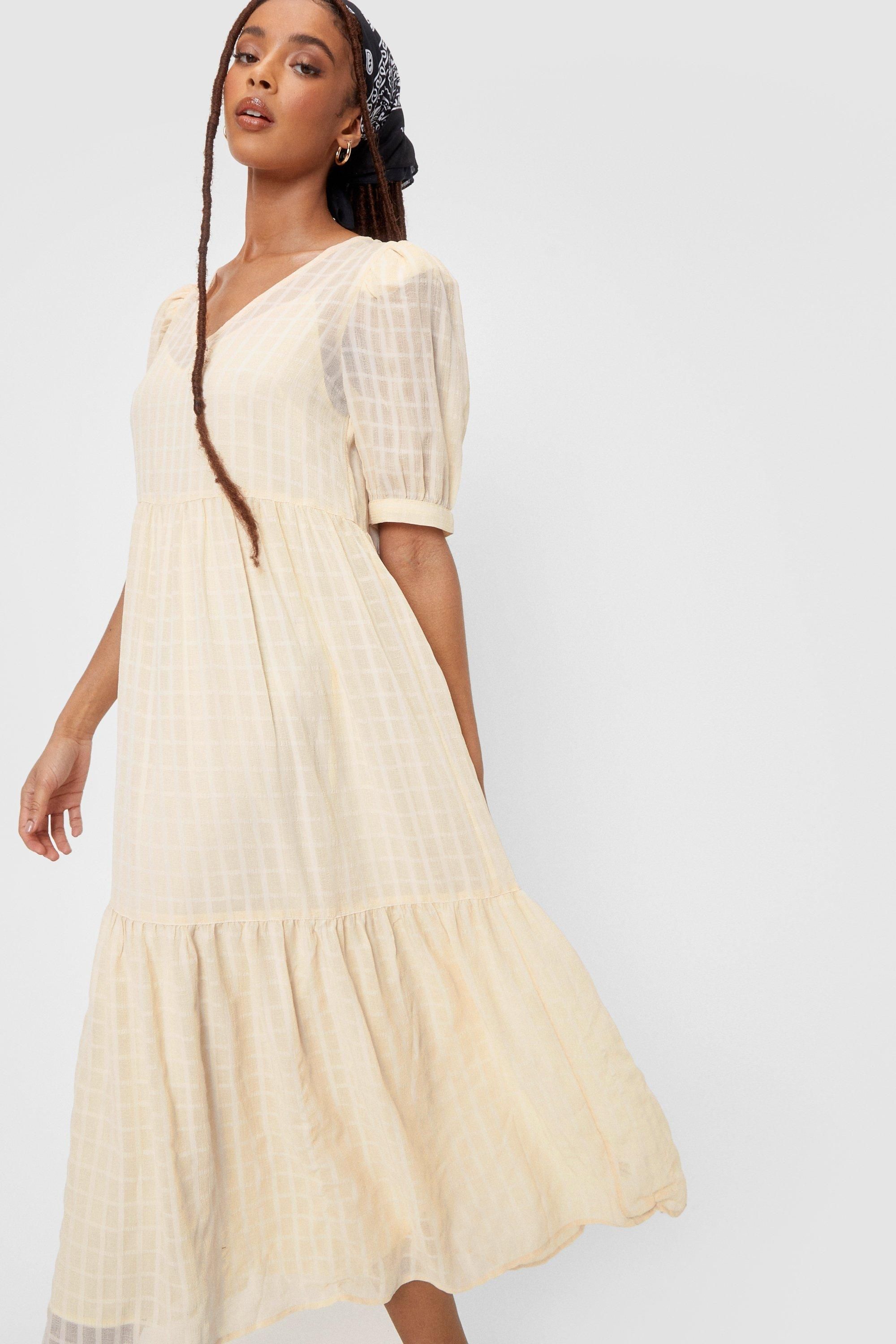 Check Chiffon Puff Sleeve Maxi Dress | Nasty Gal (US)