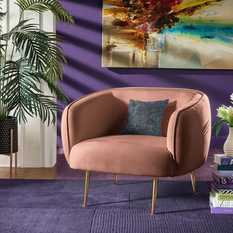 Ember Interiors Cuno Brass Finish Velvet Upholstered Accent Chair, Blush Pink | Walmart (US)