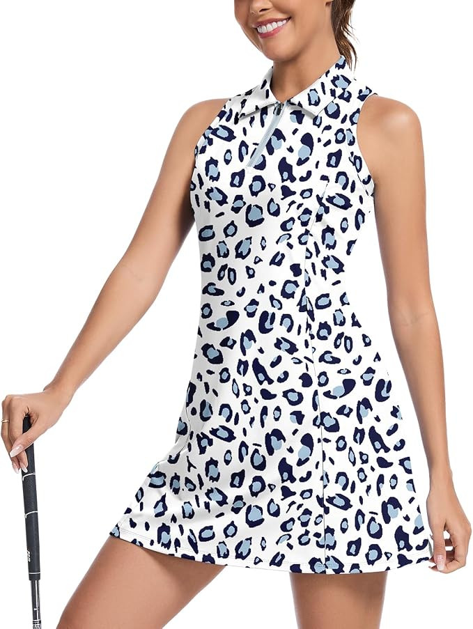 WOWENY Tennis Dress Polo Buttons Golf Dresses with Separated Shorts and Pockets Ruffle Sleeveless... | Amazon (US)