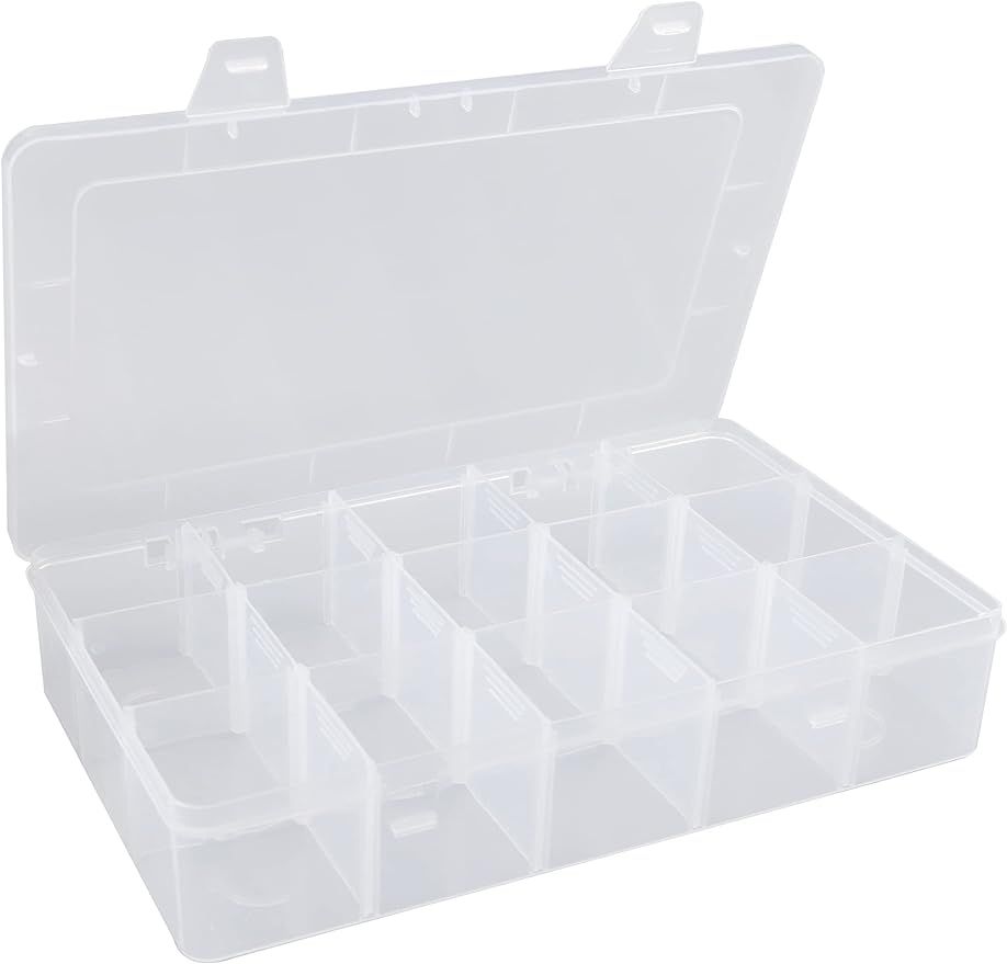 Hlotmeky Plastic Organizer Box with Dividers Bead Organizer 15 Large Grids Tackle Box Organizer C... | Amazon (US)