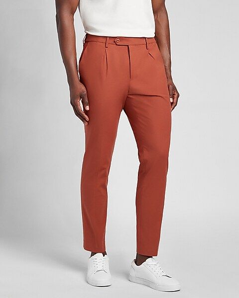 Extra Slim Solid Rust Chambray Pleated Suit Pant | Express