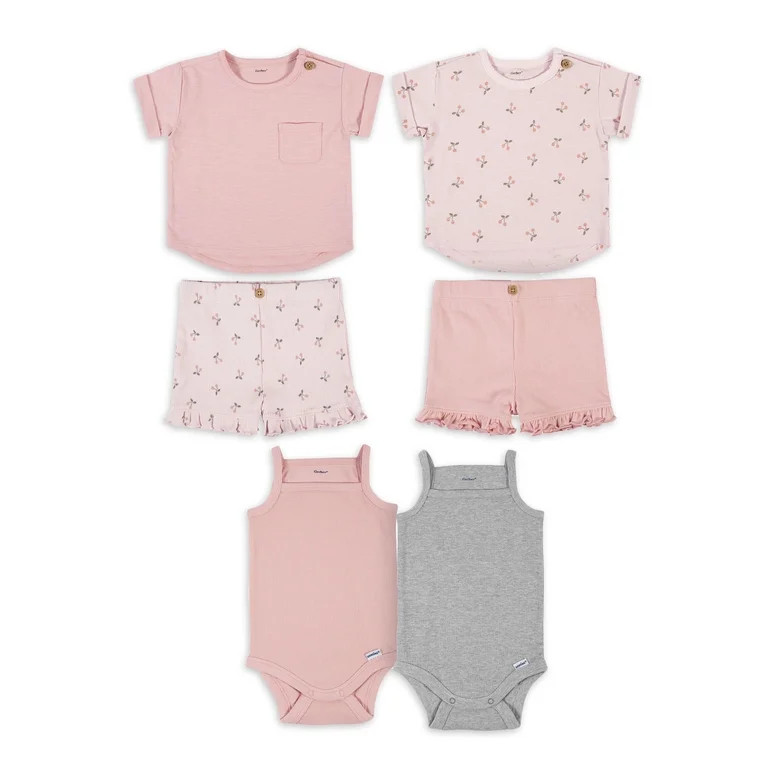 Modern Moments By Gerber Baby Girl Short Sleeve T-Shirts, Shorts & Sleeveless Bodysuits, 6-Piece ... | Walmart (US)