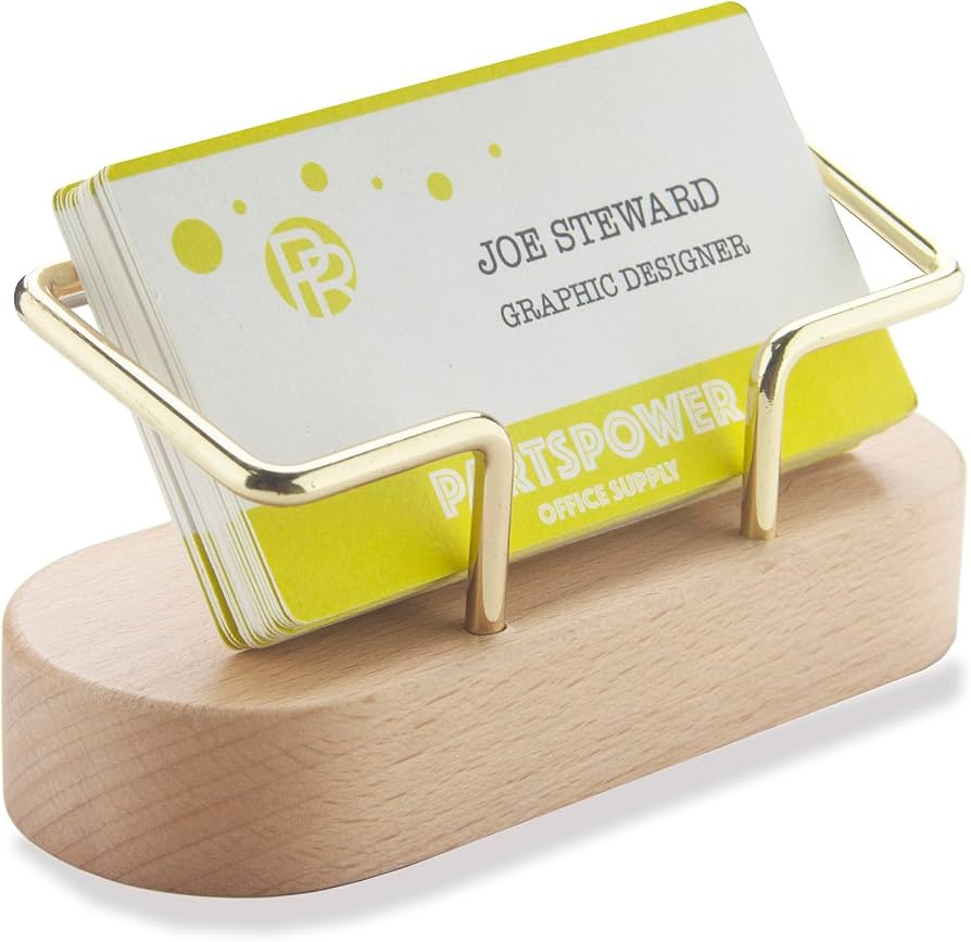 PARTSPOWER Wood Business Card Holder for Desk, Horizontal Wooden Business Name Card Display Stand... | Amazon (US)