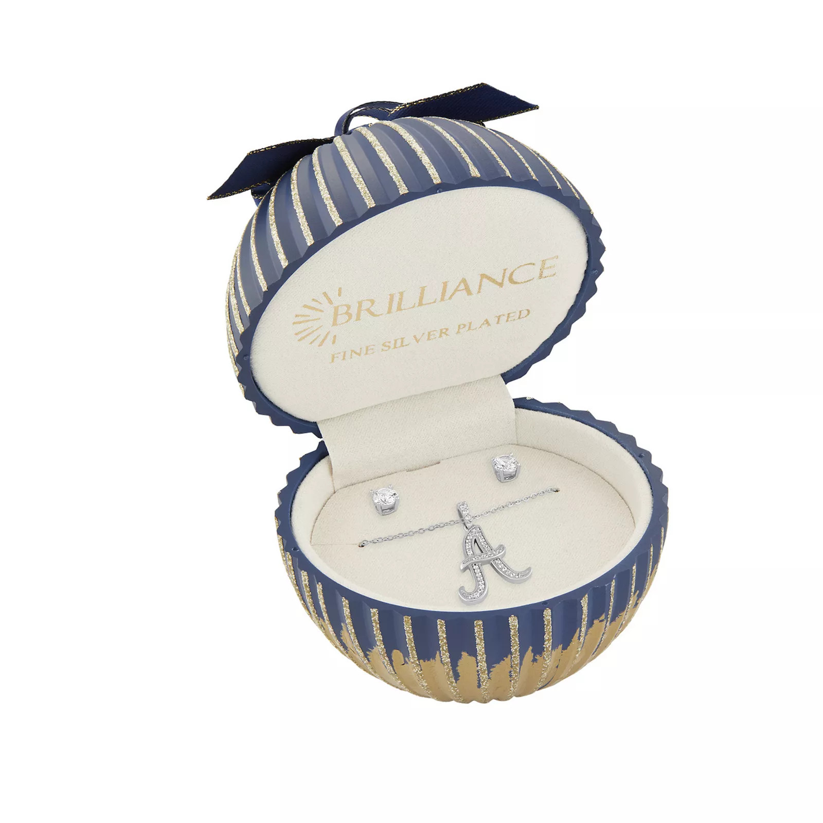 Brilliance Cubic Zirconia Stud Earrings & Initial Pendant Necklace Set in Ornament Gift Box | Kohl's