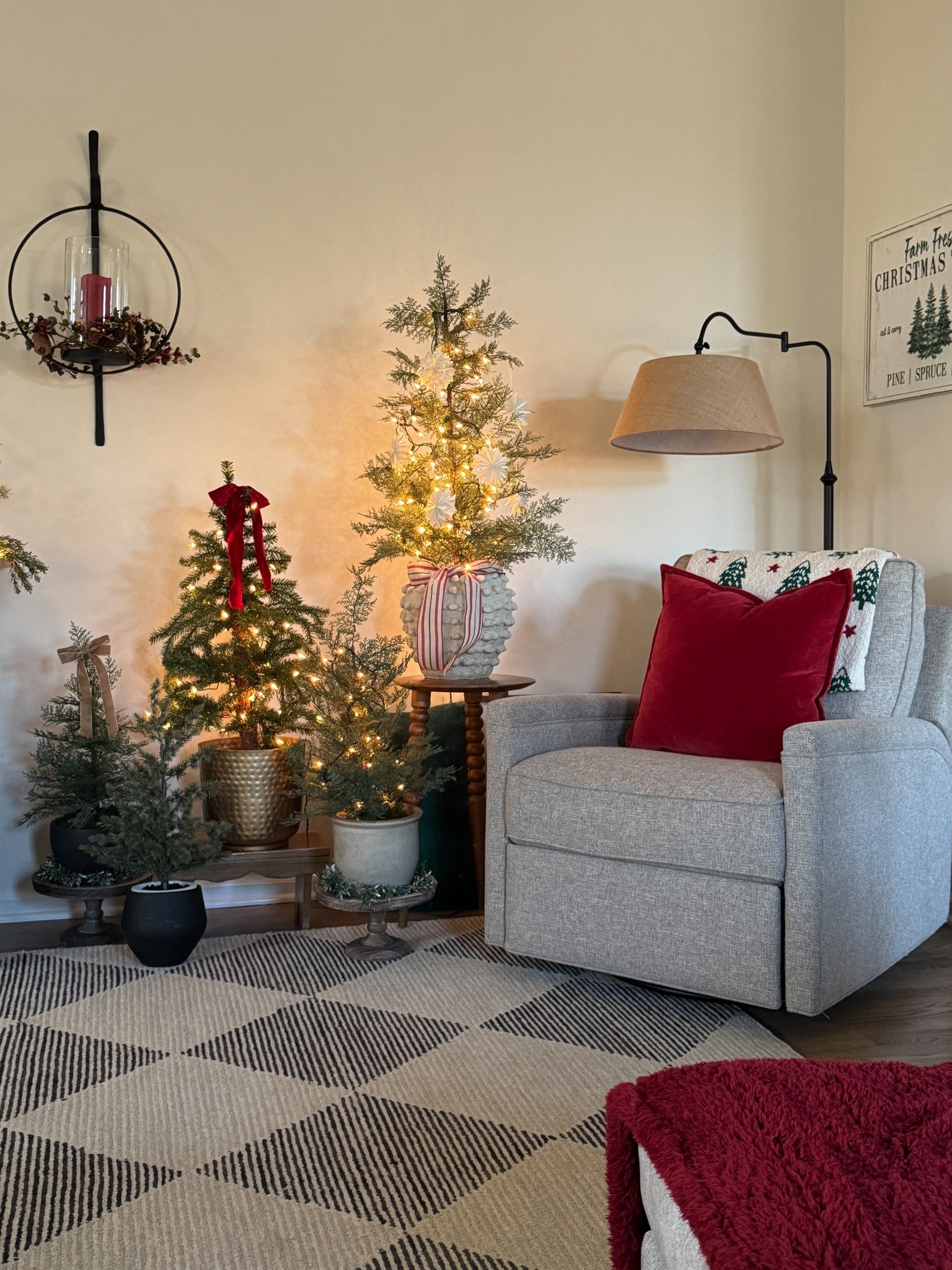 Some great sales going on! Curved arm floor lamp, neutral swivel recliner, patterned area rug, solid wood accent table, candle wall sconce, flameless pillar candles, candle rings, tree farm sign, Christmas trees, pillow covers, pompom throw, velvet ribbon. 

#LTKSaleAlert #LTKHome #LTKHoliday