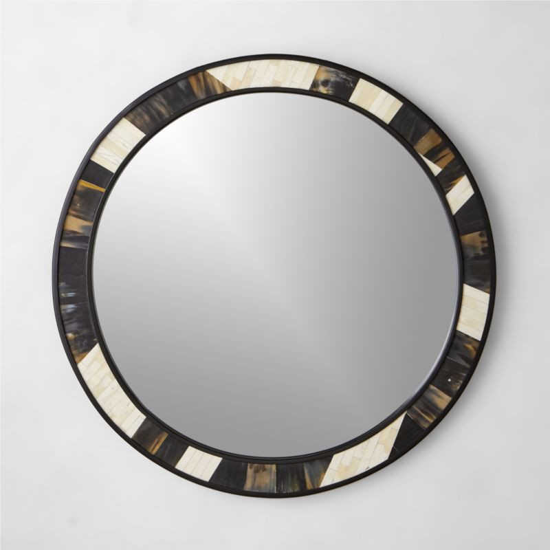 Thalia Horn and Bone Round Wall Mirror 32" | CB2 | CB2
