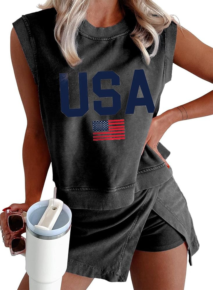 KevaMolly Womens Travel Outfits Summer Lounge Set Two Pieces Mineral Wash Cotton Tank Top Lined S... | Amazon (US)