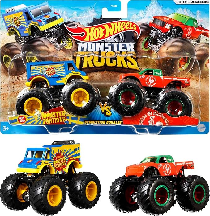 Hot Wheels Monster Trucks 2-Pack, Demolition Doubles Set of 2 Toy Vehicles in 1:64 Scale, for Kid... | Amazon (US)