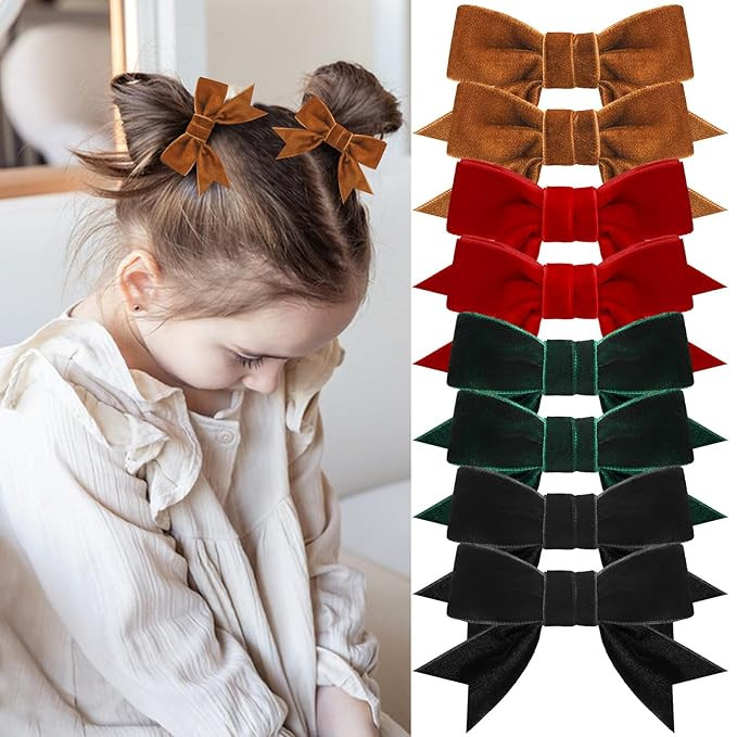 8 Pcs Velvet Hair Bows for Girls, Christmas Hair Bows Cute Bow Hair Clips Bowknot Hair Accessorie... | Amazon (US)