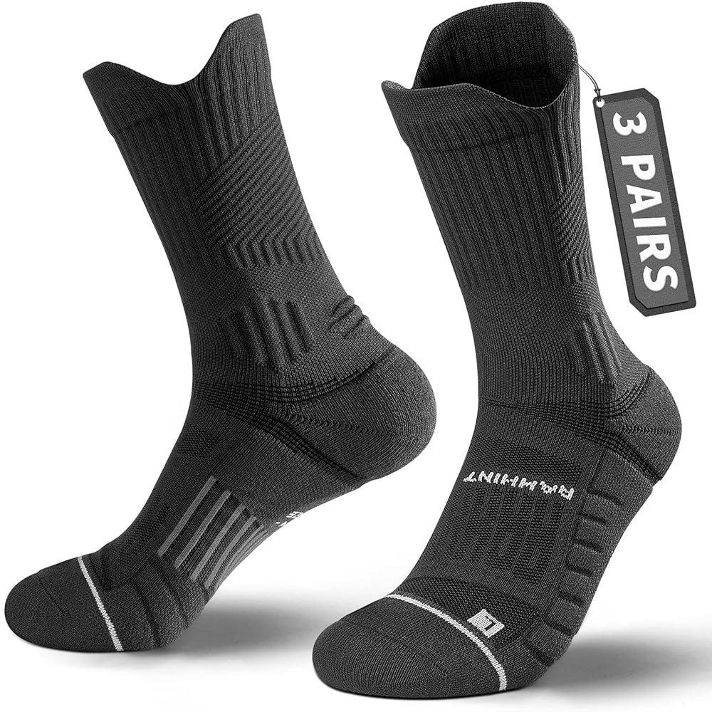 Compression Running Socks 3 Pairs, Cushion Crew Socks, Anti-Blister Moisture Wicking Athletic Hik... | Amazon (US)