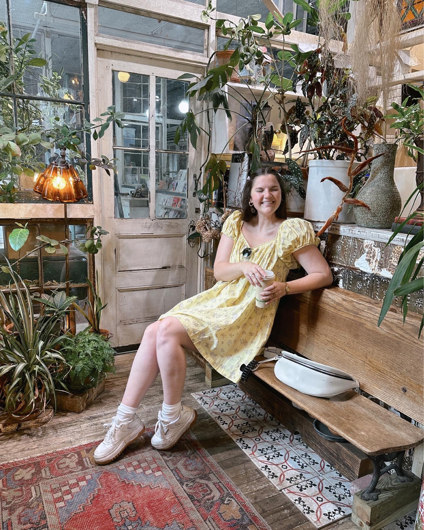 doen JULIE DRESS IN SUNSHINE BOUTON DE ROSE, casual mini dress, yellow floral print, babydoll dress, farmers market outfit, puff sleeve dress, lunch outfit, spring / summer, budget friendly, affordable, Reebok Club C Extra Sneakers, comfy shoes, casual outfit, rayban round sunglasses, gold jewelry from Amazon (hoop earrings, rings), Joyingtwo Womens Ankle Casual Socks Lace Ruffle Low Cut Knit Cotton Lettuce Socks for Women Girls, Proenza Schouler White Label Stanton leather sling bag

#LTKstyletip #LTKsalealert #LTKfindsunder100