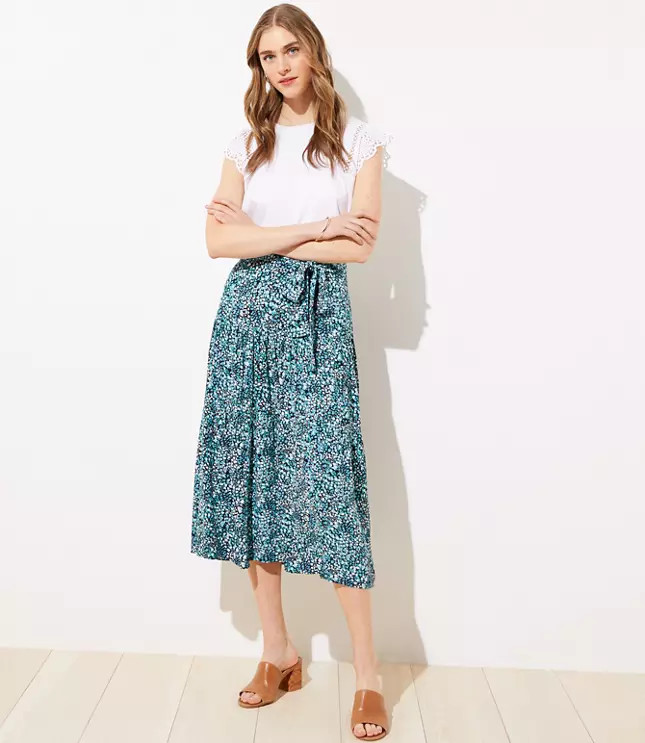 Wildflower Tie Waist Midi Skirt | LOFT