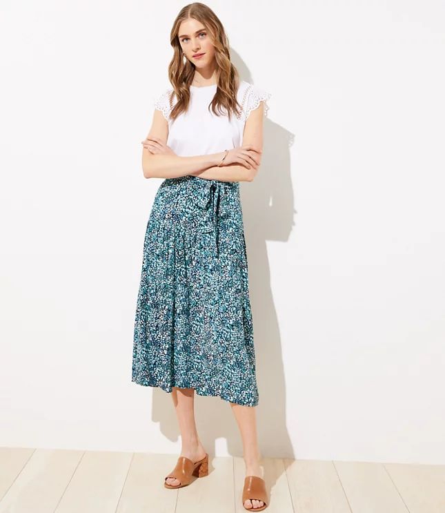 Wildflower Tie Waist Midi Skirt | LOFT