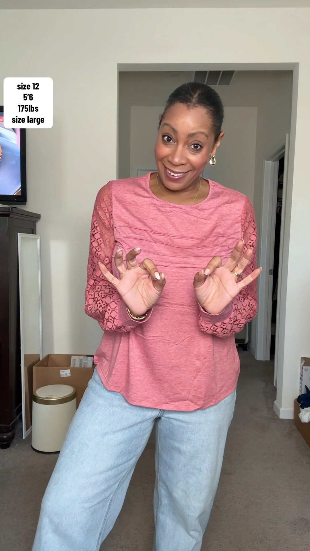 Love the lace sleeves. Has a nice relaxed fit wearing size large 

#LTKMidsize #LTKOver40