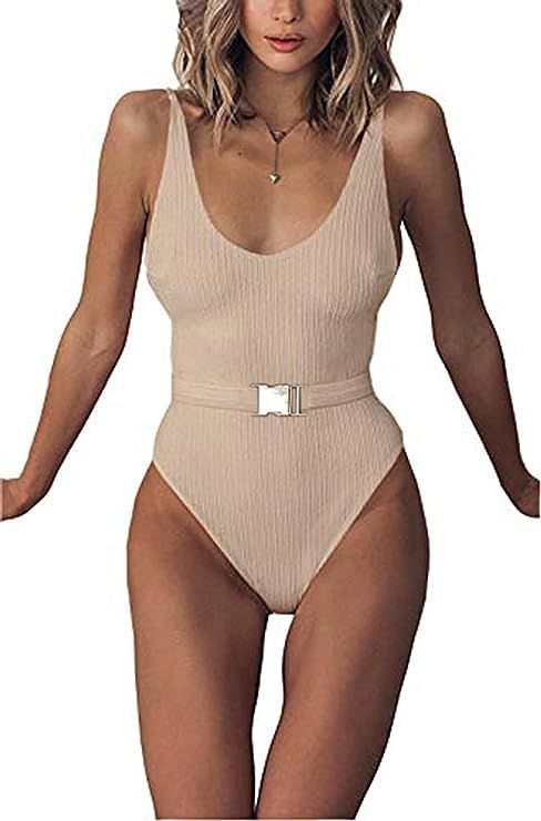 FEIYOUNG Sexy Womens Monokini Scoop Neck One Piece Backless Cheeky Swimwear Semi Thong Bikini wit... | Amazon (US)