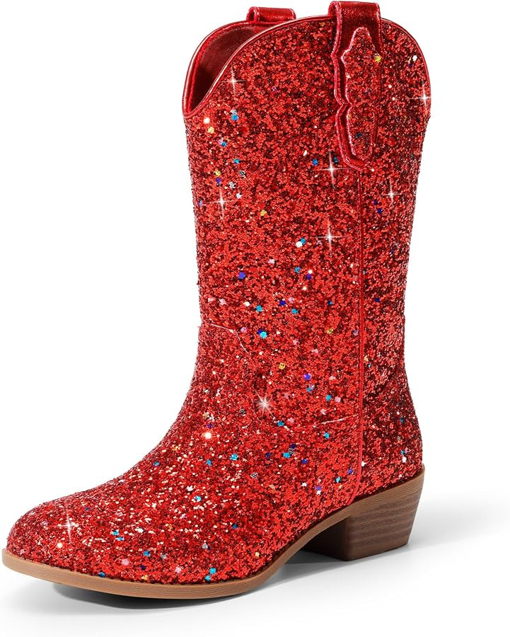 DREAM PAIRS Girls Cowgirl Western Glitter Boots | Amazon (US)