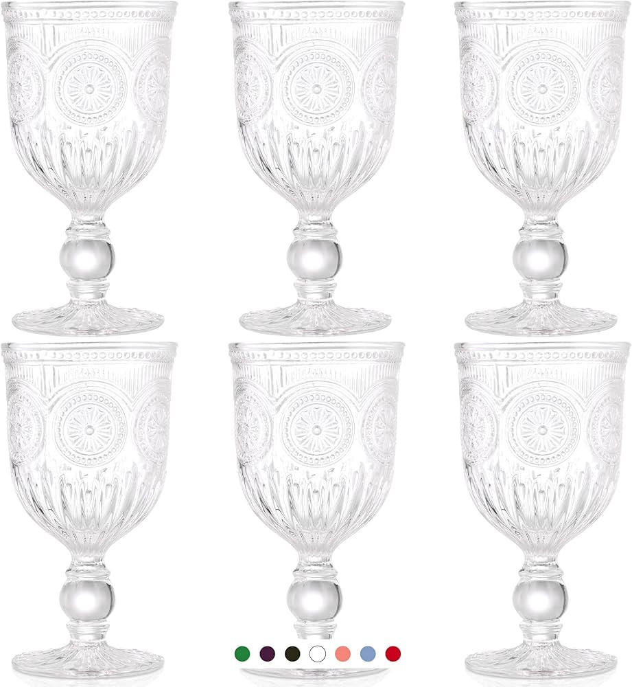 Yungala Vintage Wine Glasses Set of 6 - Glass Goblets - Water Goblets or Wine or Cocktails - Fanc... | Amazon (US)