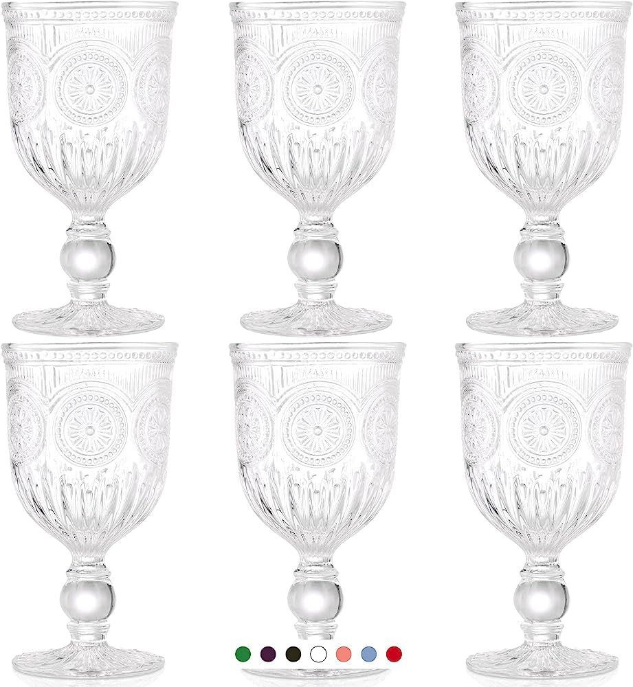 Yungala Vintage Wine Glasses Set of 6 - Glass Goblets - Water Goblets or Wine or Cocktails - Fanc... | Amazon (US)