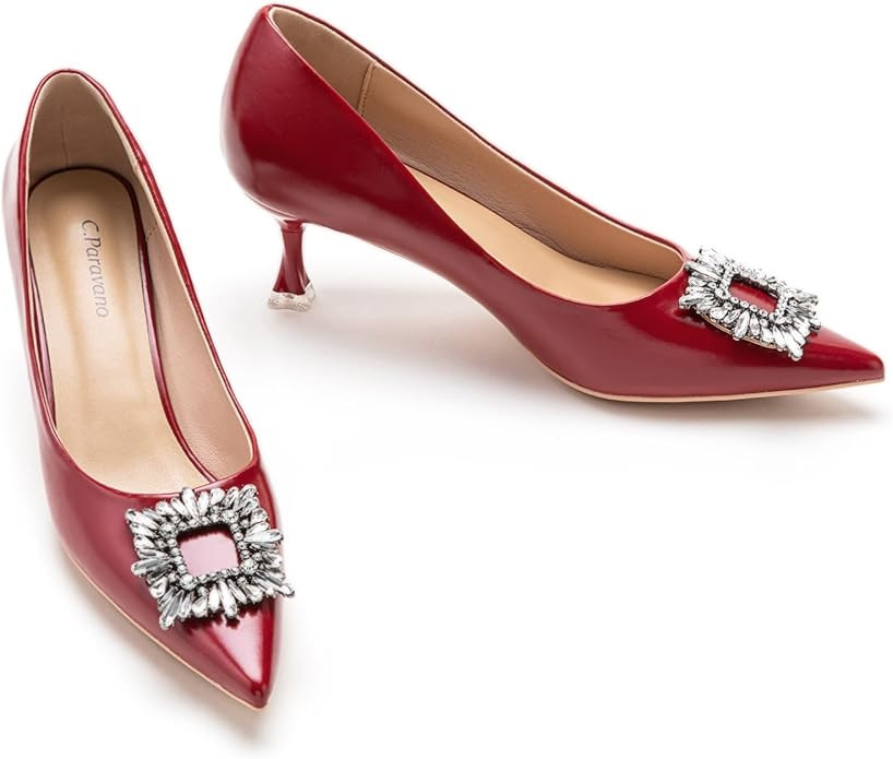 C.Paravano Women's Pumps I Pointed Toe Kitten Heel I Closed Toe Dress Pump I Comfortable Wedding ... | Amazon (US)