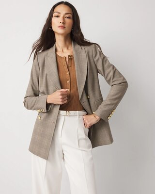 Women's Plaid Double-Breasted Blazer in Taupe Plaid size 6 | White House Black Market, Business Casual Work Clothes | White House Black Market