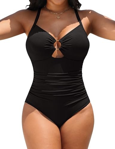 Blooming Jelly Womens Tummy Control Swimsuits Cute One Piece Bathing Suit Flattering Full Coverage Swimsuits 2025 (L, Black) | Amazon (US)