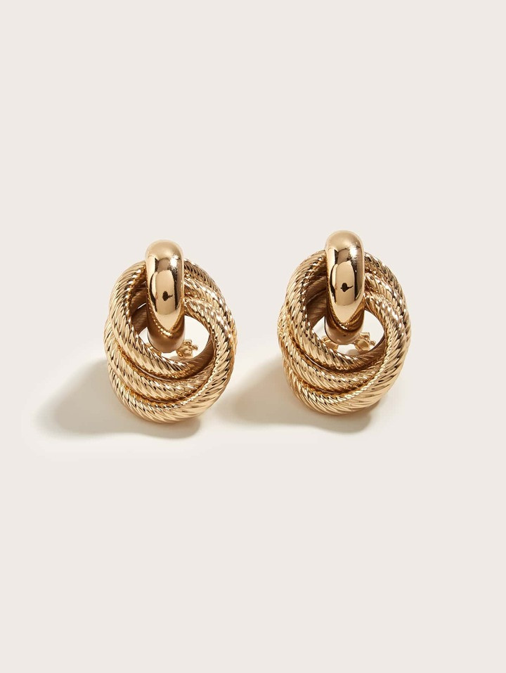 1pair European And American Minimalist Twist Two Layer Press Pattern Clip-on Earrings | SHEIN
